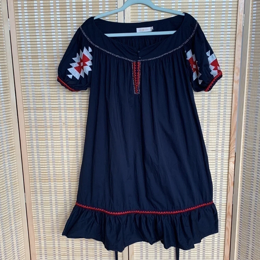 Tory Burch Alicia Embroidered Cotton Voile Boho embroidered Dress, size 10